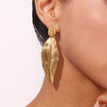 Stainless Steel Leaf Pendant Metal Leaf Texture Earrings - Norellé