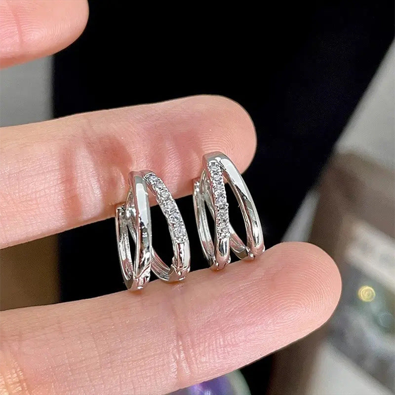 Women's Copper Inlaid Zircon Double Ring Ear Clip - Norellé