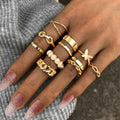 Retro  Pearl Knuckle Ring Butterfly Ring Suit 10-piece Set - Norellé