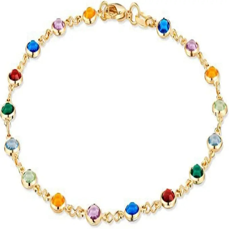 Colorful Women's Crystal Glass Round Oval Square Colored Anklet - Norellé