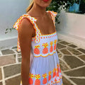 Contrast Color Cake Lace Printing Dress - Norellé