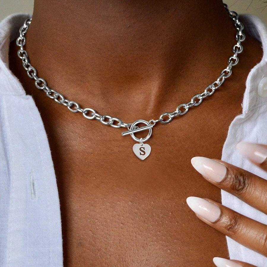 Letter Necklace Stainless Steel Heart Pendant - Norellé