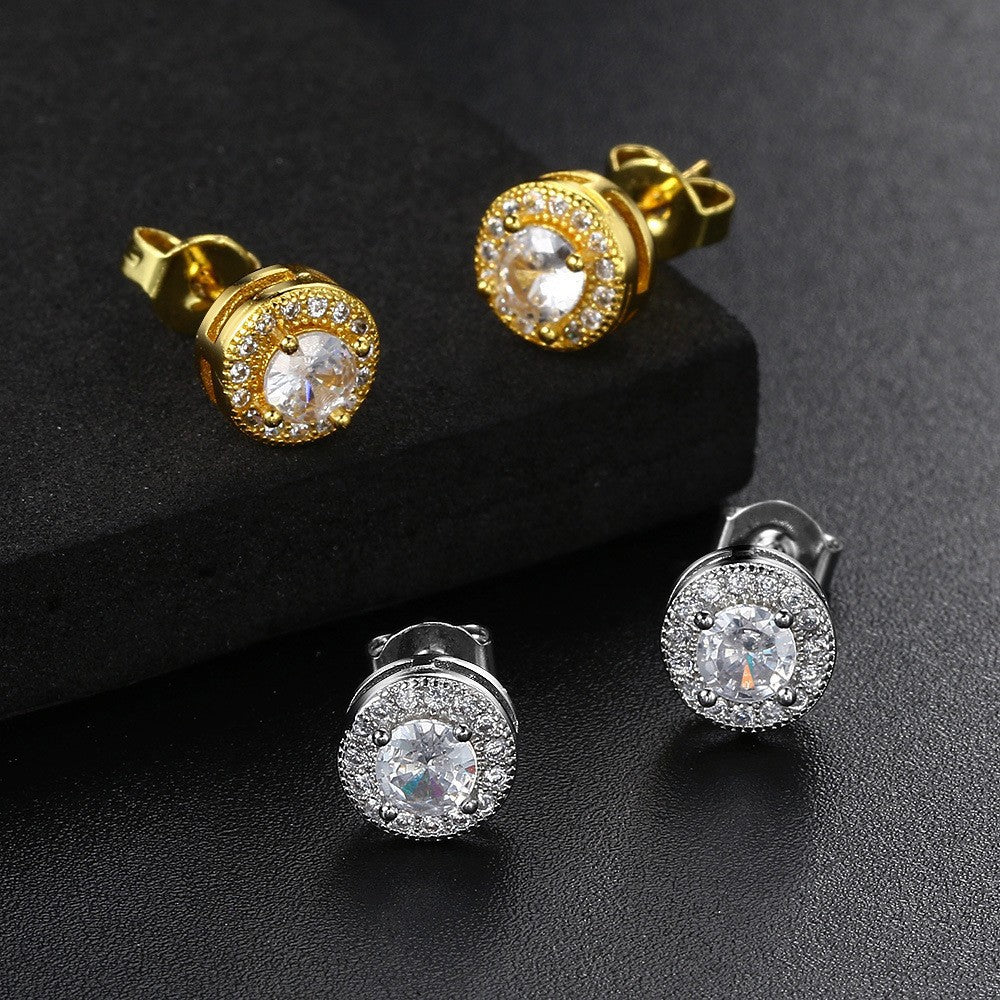 Round Full Diamond Hip Hop Stud Earrings - Norellé