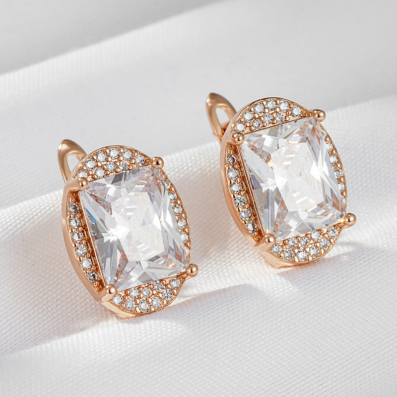Rose Gold Square Zircon Earrings For Women - Norellé