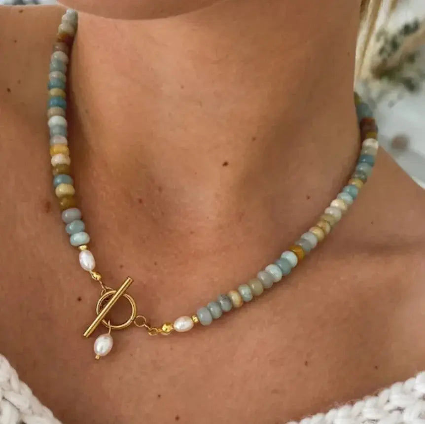 Natural Stone Colored Glaze Dopamine Beaded Necklace - Norellé