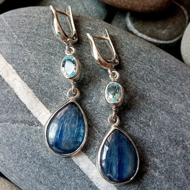 Drop Shaped Blue Gem Earrings - Norellé