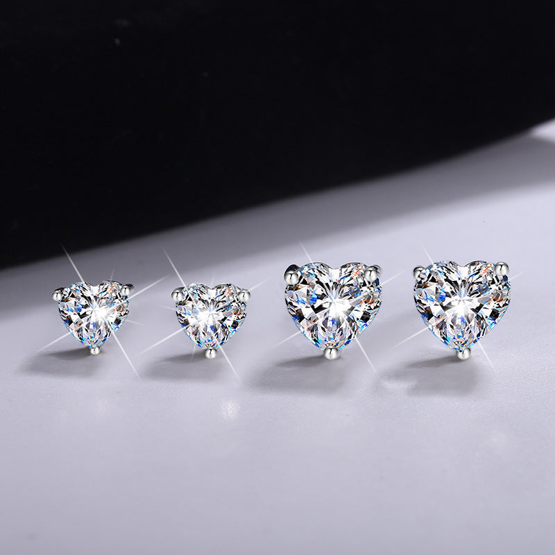 S925 Silver Stud Earrings For Women Heart-shaped Moissanite - Norellé