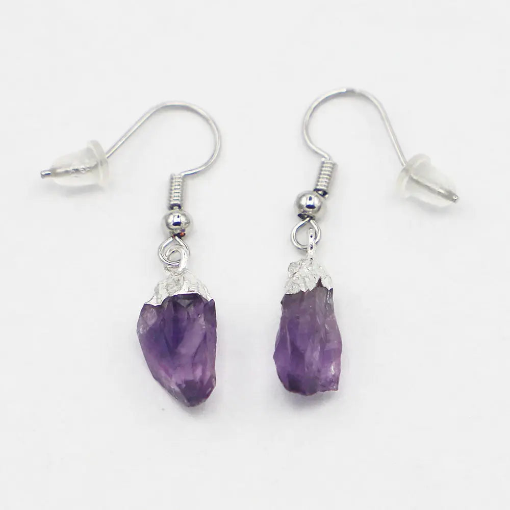 Natural Raw Ore Citrine Amethyst Rough Stone Simple Matching Earrings - Norellé