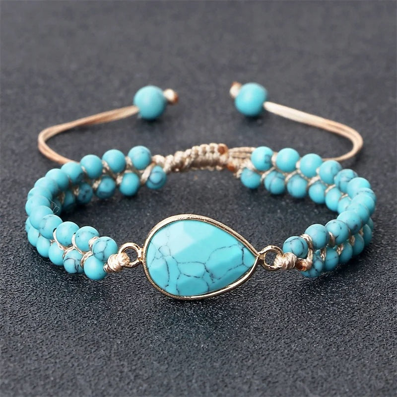 Hand-woven 4MM Natural Blue Turquoise Beads Irregular Bracelet - Norellé