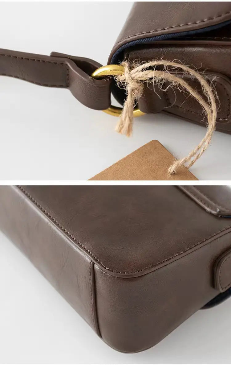 Women Bag Small Square Vintage Coffee Flap PU Leather Shoulder