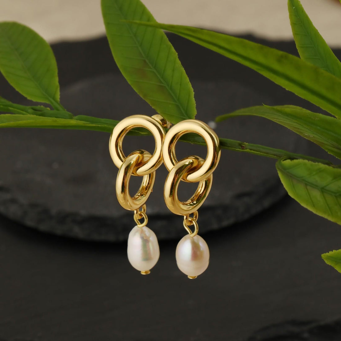 Real Gold Brass Electroplating France Vintage Pearl Earrings Suit - Norellé