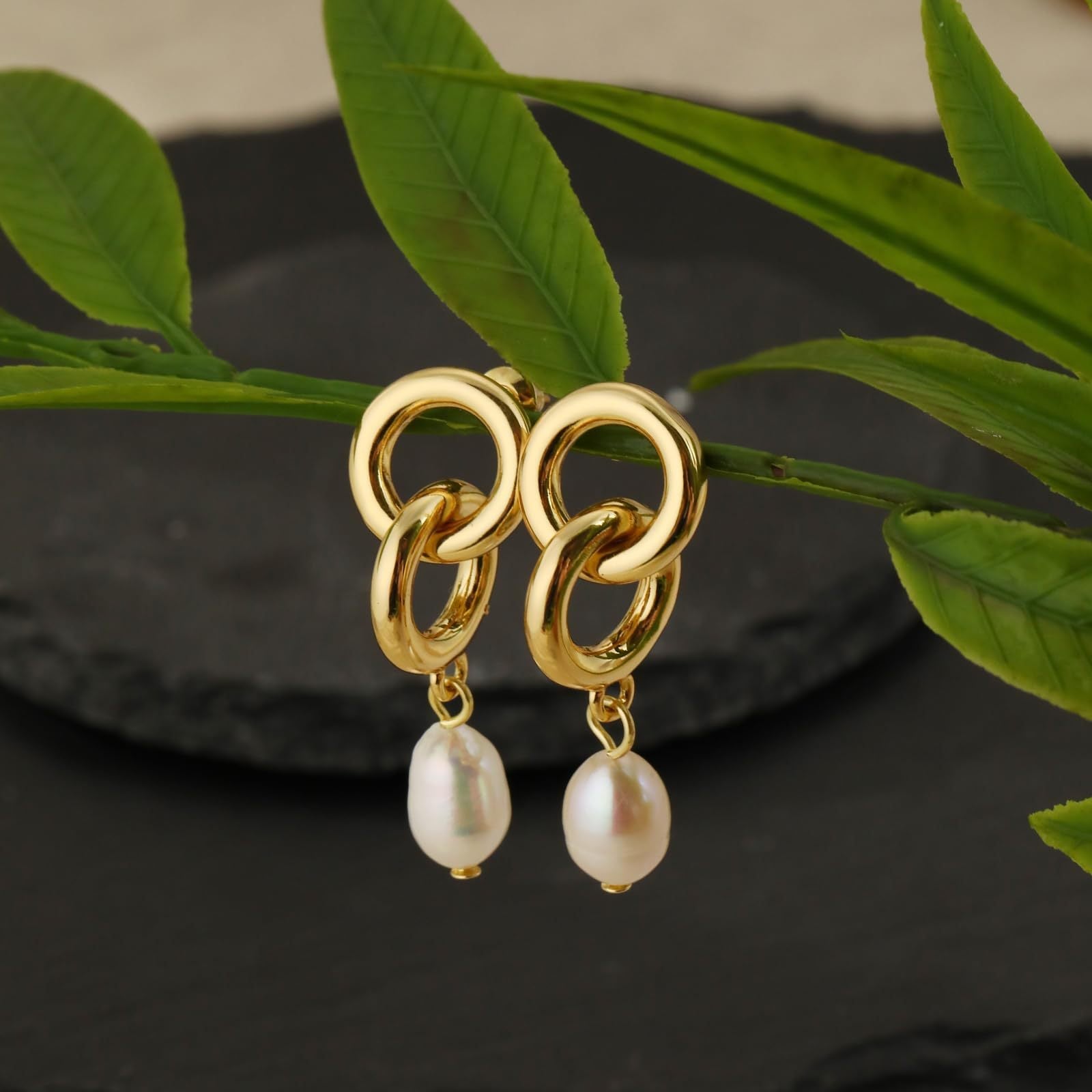 Real Gold Brass Electroplating France Vintage Pearl Earrings Suit - Norellé