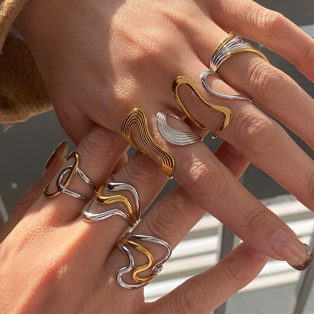 Serpentine Irregular Curve Geometric Non-fading Open Ring - Norellé