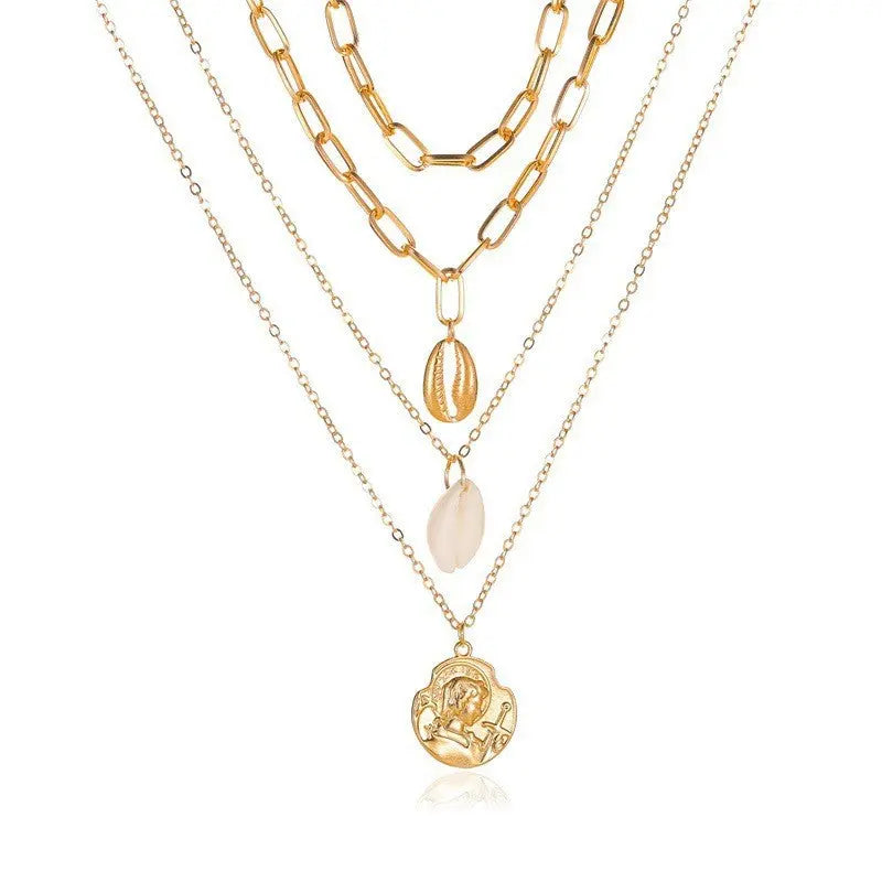 Women's All-match Simple Shell Pendant Hollow Portrait Multi-layer Necklace - Norellé