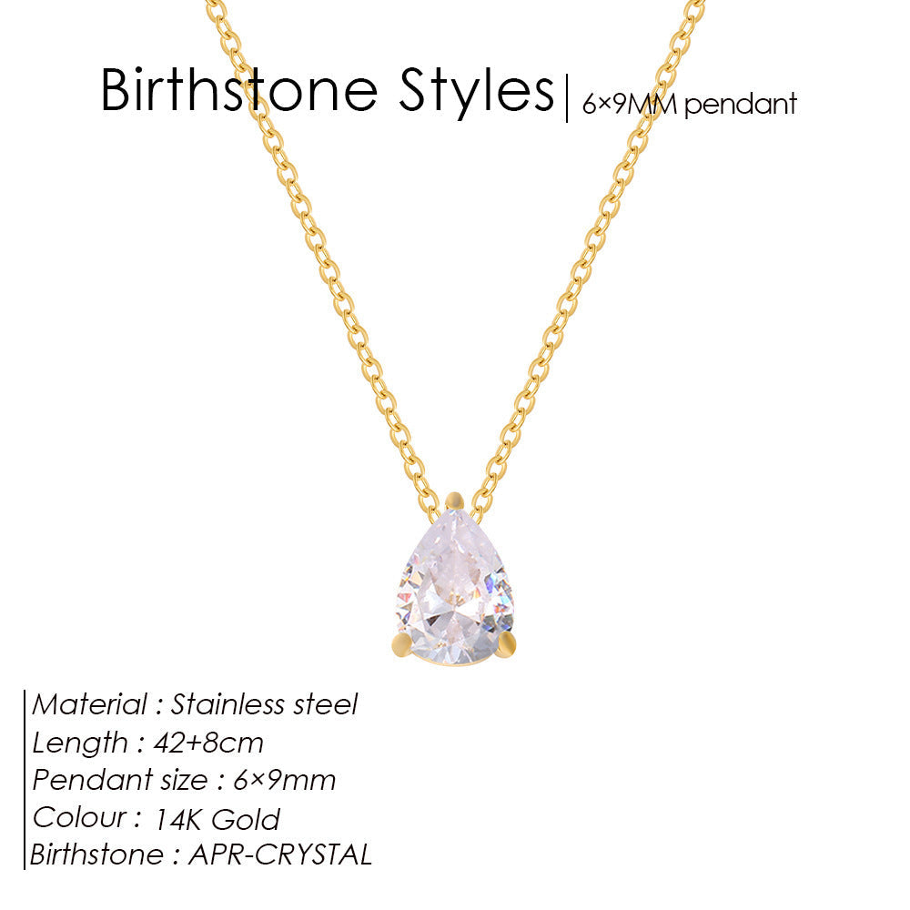 Stainless Steel Stylish Water Drop Zircon Necklace - Norellé