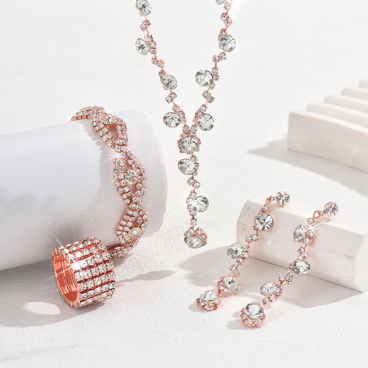 Fashion Crystal Necklace Ear Stud Bracelet Jewelry Accessories - Norellé