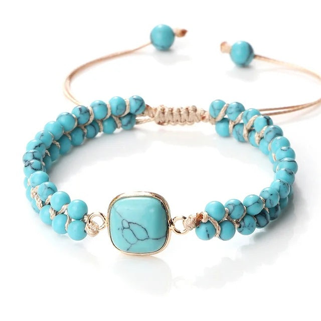 Hand-woven 4MM Natural Blue Turquoise Beads Irregular Bracelet - Norellé