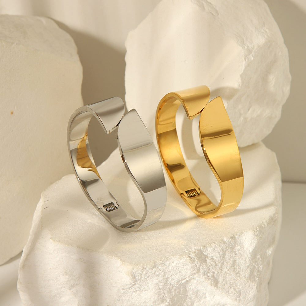 Exaggerated Wide Surface Simple Style Fine Polishing High Quality Mirror Personalized Opening Bracelet Heavy Industry - Norellé