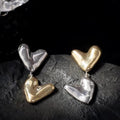 Gold And Silver Stitching Two-tone Love Heart Earrings - Norellé