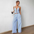 Summer Stripes Vest Plus Stretchy Straight-leg Pants Casual Two-piece Suit - Norellé