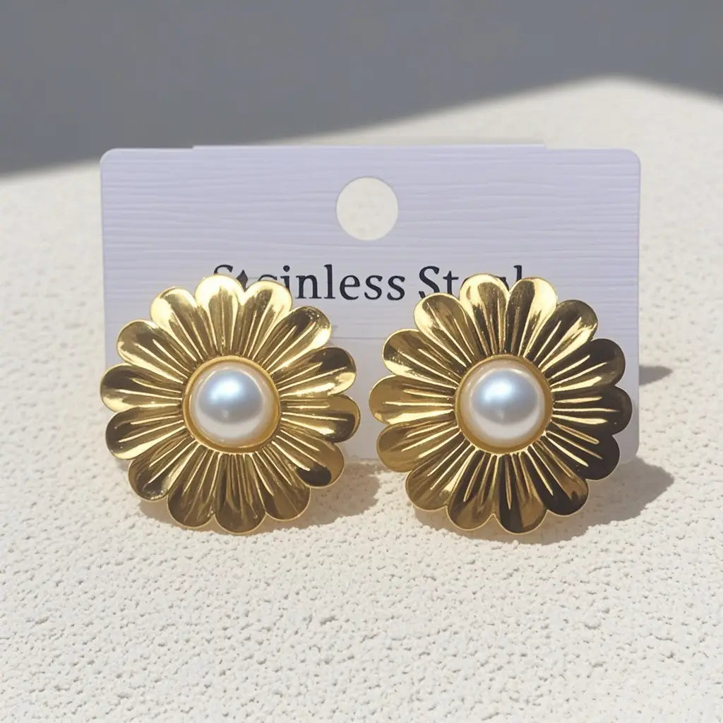 Oval Pearl Earrings Women’s Non-fading Titanium Steel