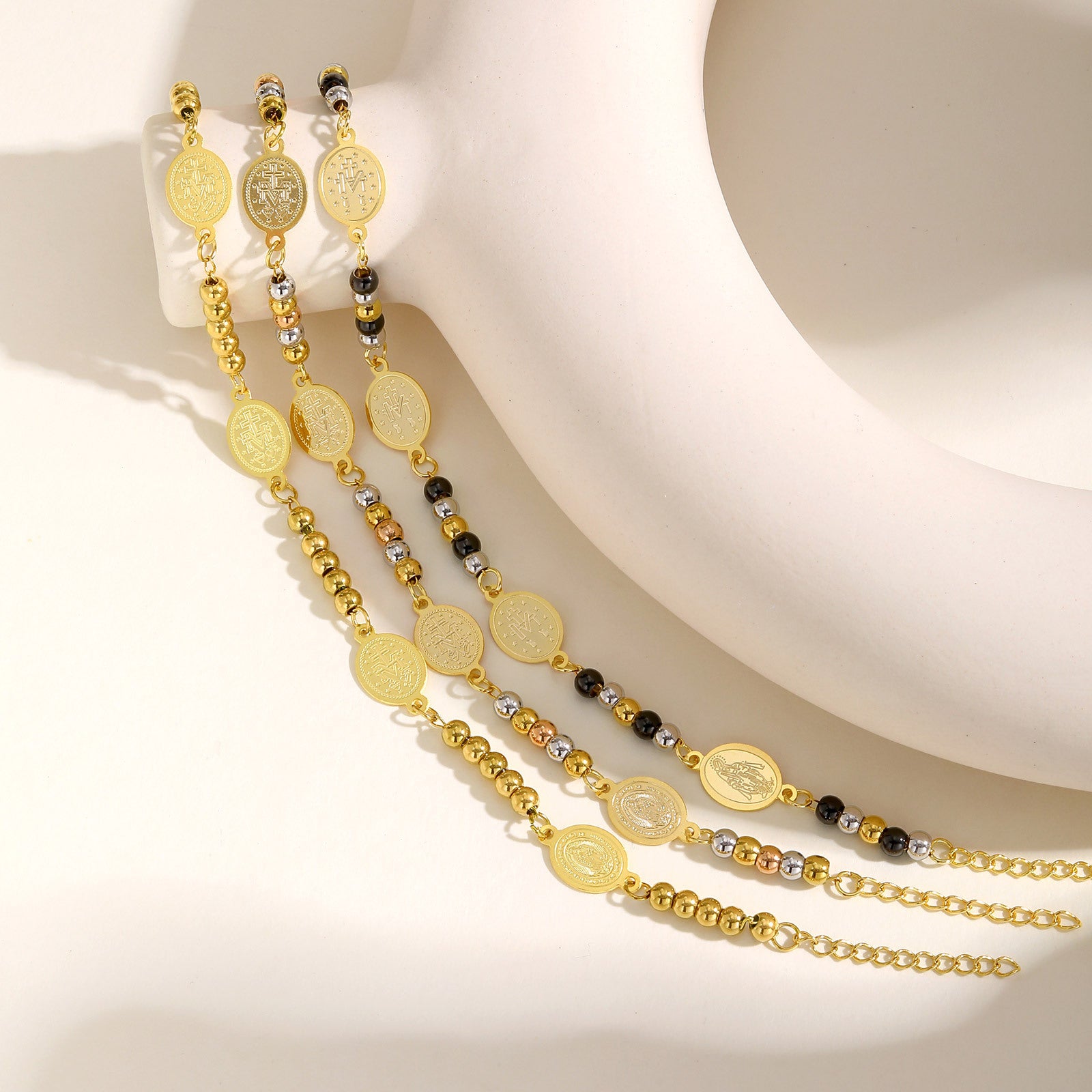 Stainless Steel Round Beads Virgin Gold Bracelet - Norellé