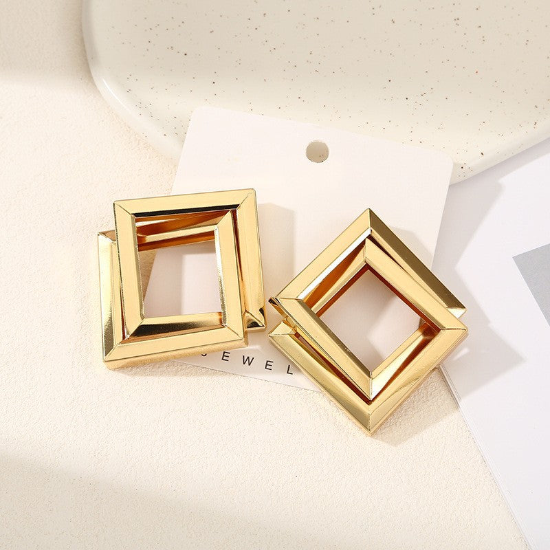 Metal Simplicity Rhombus Earrings Face Slimming - Norellé