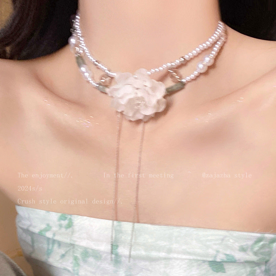 New Rhinestone Pearl Tassel Double-layer Necklace - Norellé