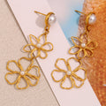 Stainless Steel Plated 18K Gold Line Flower Stud Earrings - Norellé