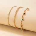 Simple Metal Flower Colorful Rose Pendant Tassel Anklet - Norellé