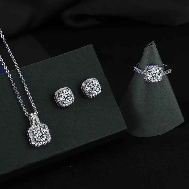 Square Bag Diamond Necklace Rings Ear Studs Suit - Norellé