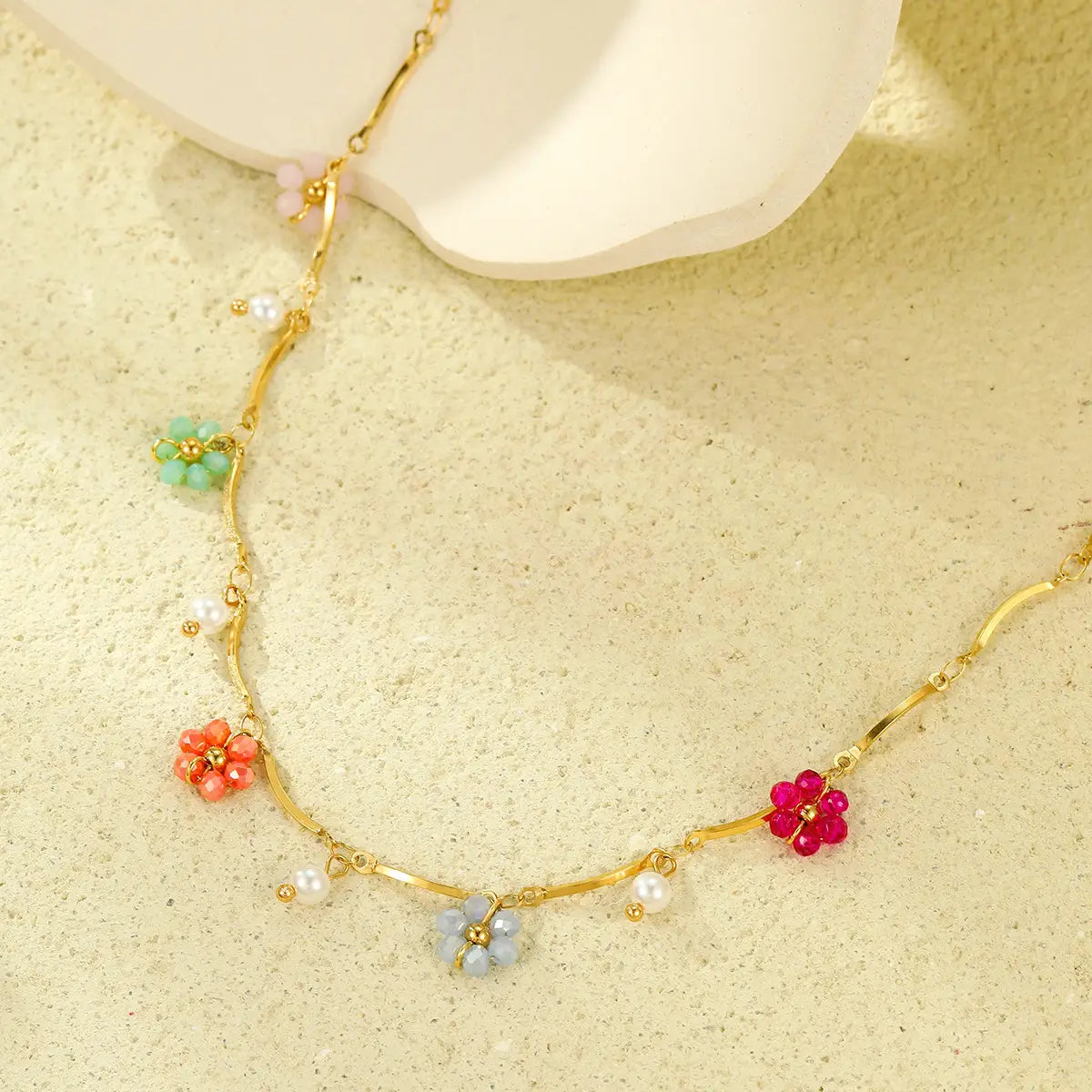 Stainless Steel Color Crystal Zircon Flower Necklace