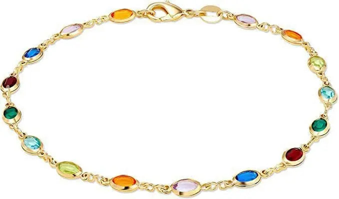 Colorful Women's Crystal Glass Round Oval Square Colored Anklet - Norellé