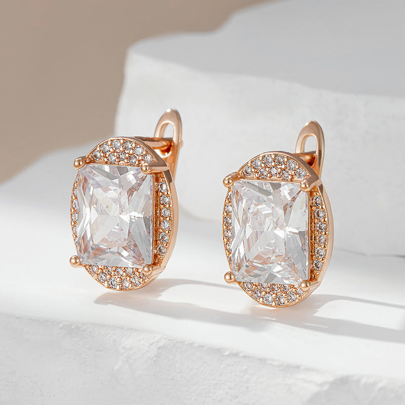 Rose Gold Square Zircon Earrings For Women - Norellé