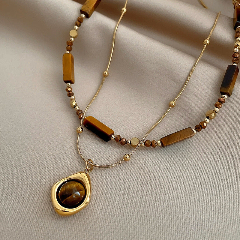 Autumn And Winter Maillard Beaded Tigereye Pendant - Norellé