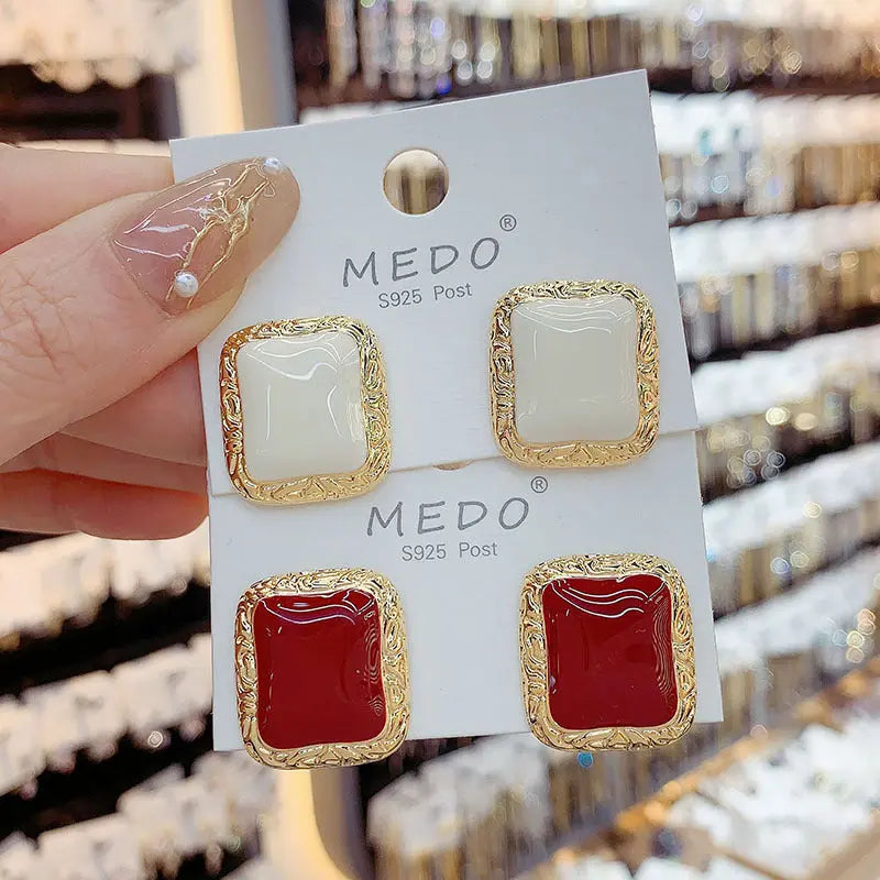 Geometric Metal Drip Glazed Square Stud Earrings - Norellé