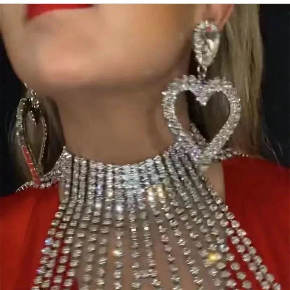 Love Heart-shaped Diamond Temperament Large Earrings Fashion Sweet - Norellé