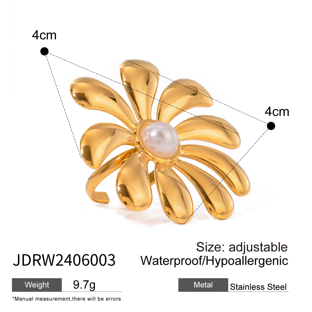 Stainless Steel Flower Pearl Ring Exaggerated High Sense - Norellé
