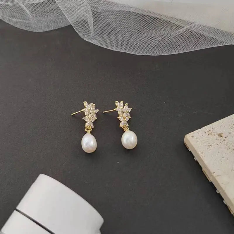 Water Pearl Earrings Niche Micro-inlaid - Norellé