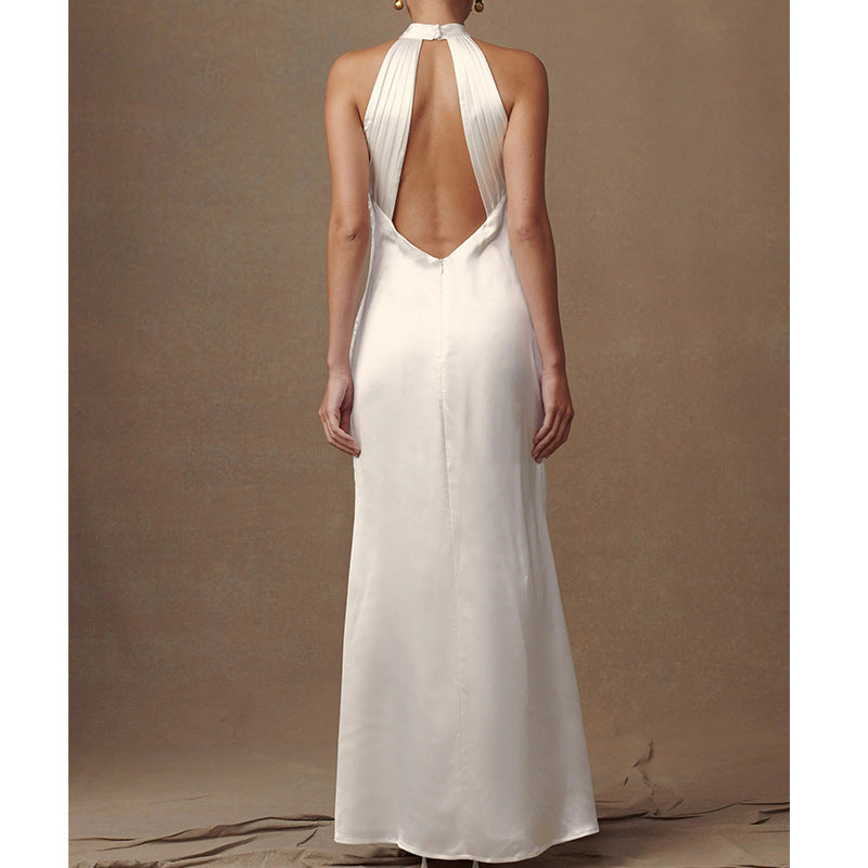 Backless  Flowers Satin High-grade Halter Dress - Norellé