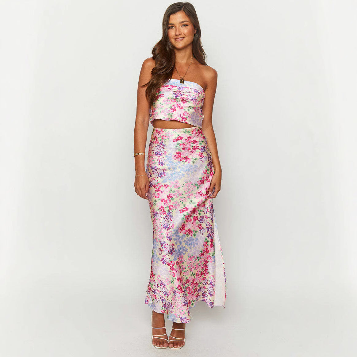 Women's Print Chest-wrapped Floral Slit Skirt - Norellé