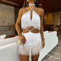 Solid Color Tassel Strap Beach Dress Suit Cutout Ladies Seaside Vacation - Norellé