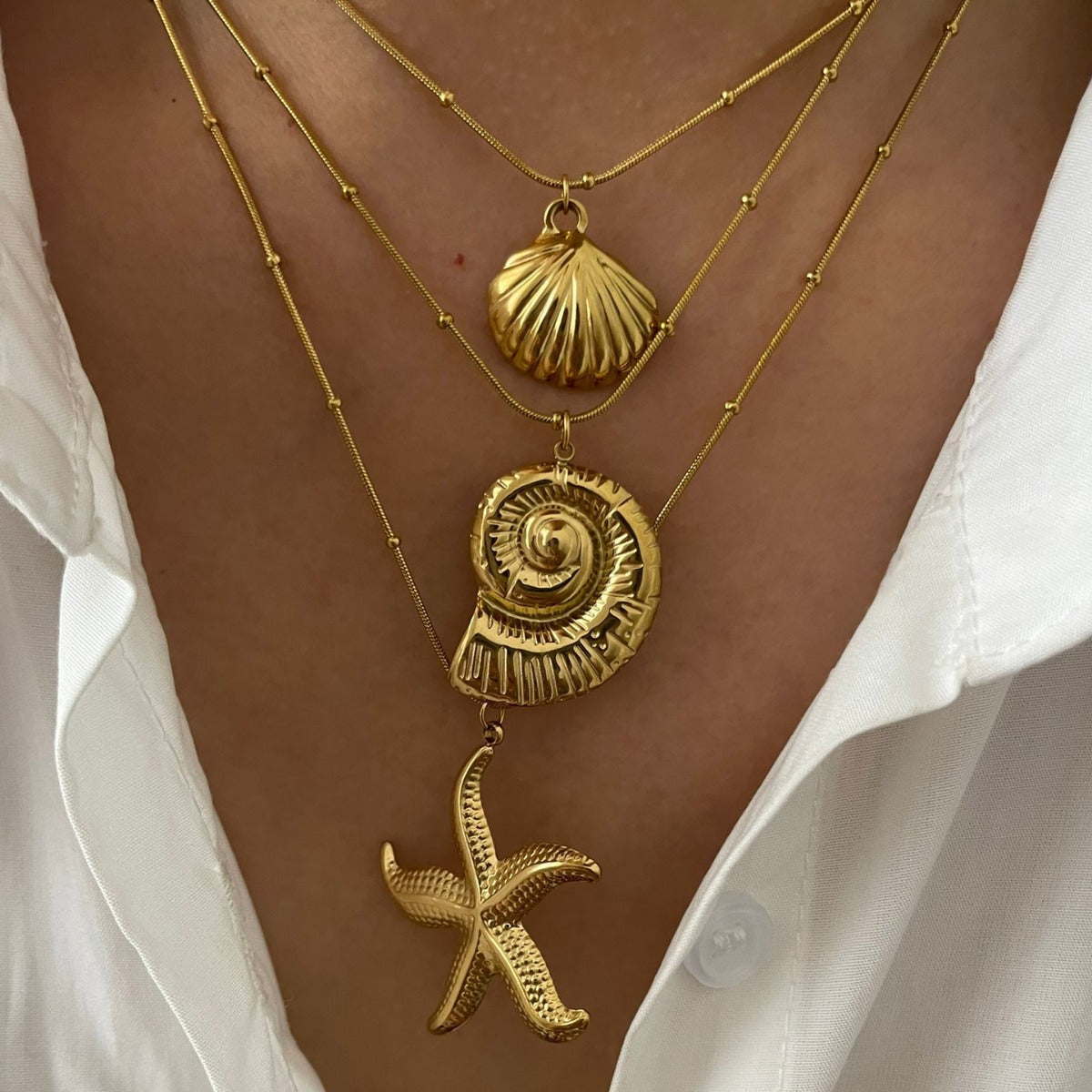 Stainless Steel Ocean Elements Cold Real Gold Electroplated Color Necklace - Norellé
