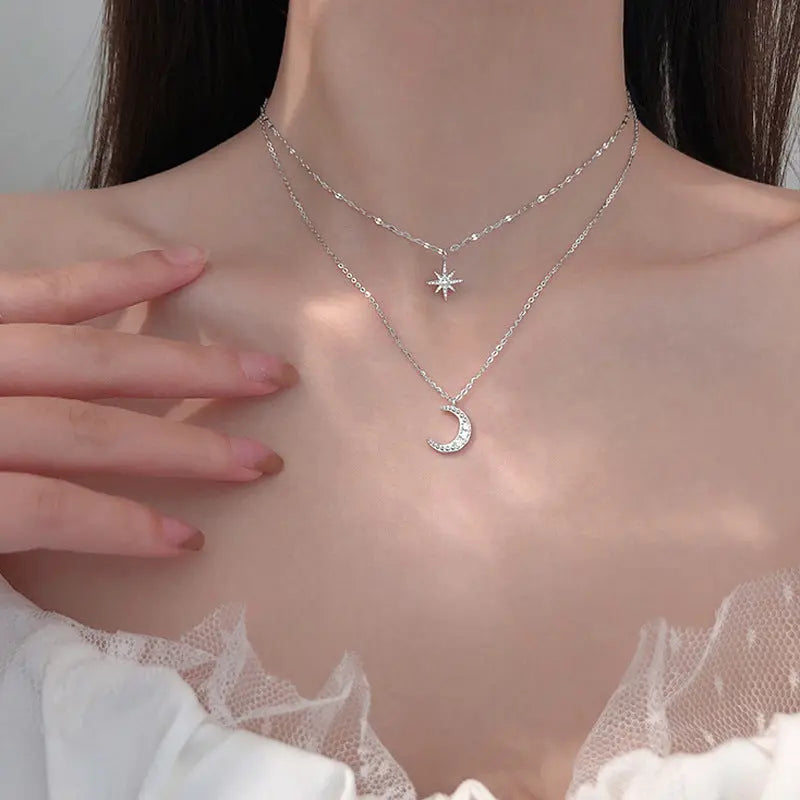 Asterism Moon Double-layer Necklace For Women - Norellé