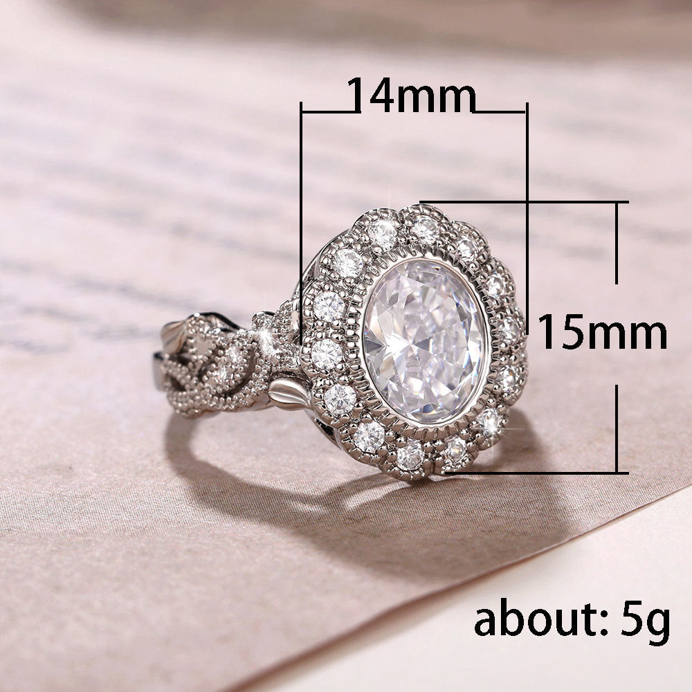 Full Diamond Copper Plating Round Diamond Zircon Ring Female European And American Luxury - Norellé