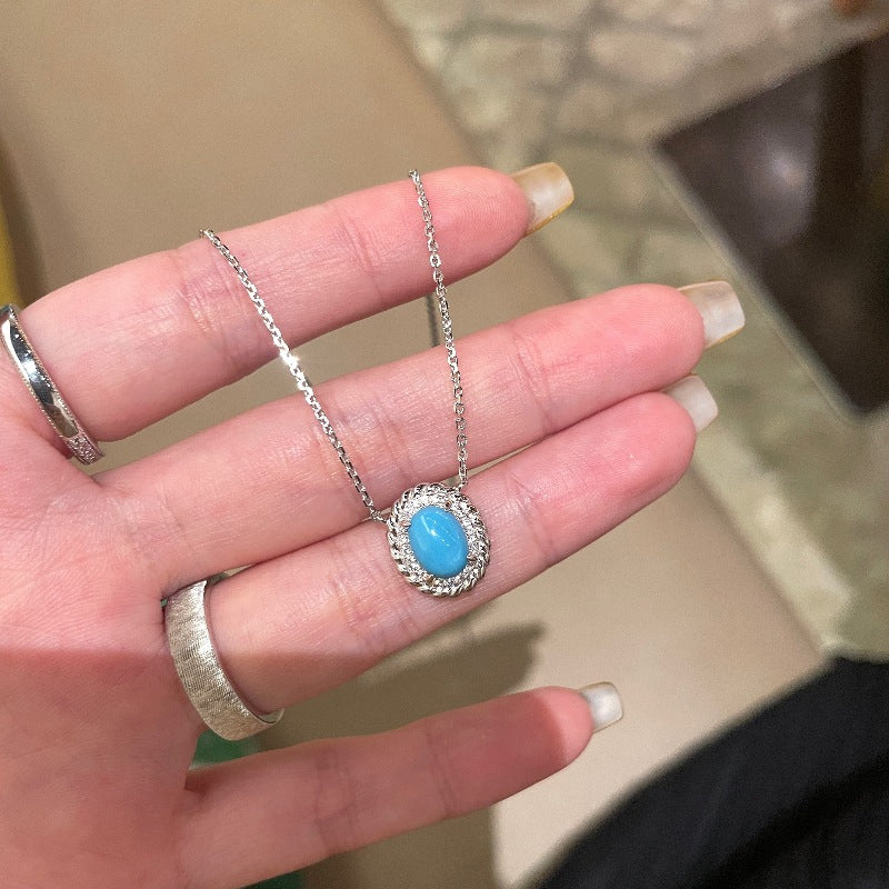 Mild Luxury Retro Twist Encircling Egg-shaped Turquoise Ear Stud Necklace - Norellé