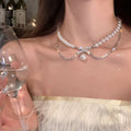 New Rhinestone Pearl Tassel Double-layer Necklace - Norellé