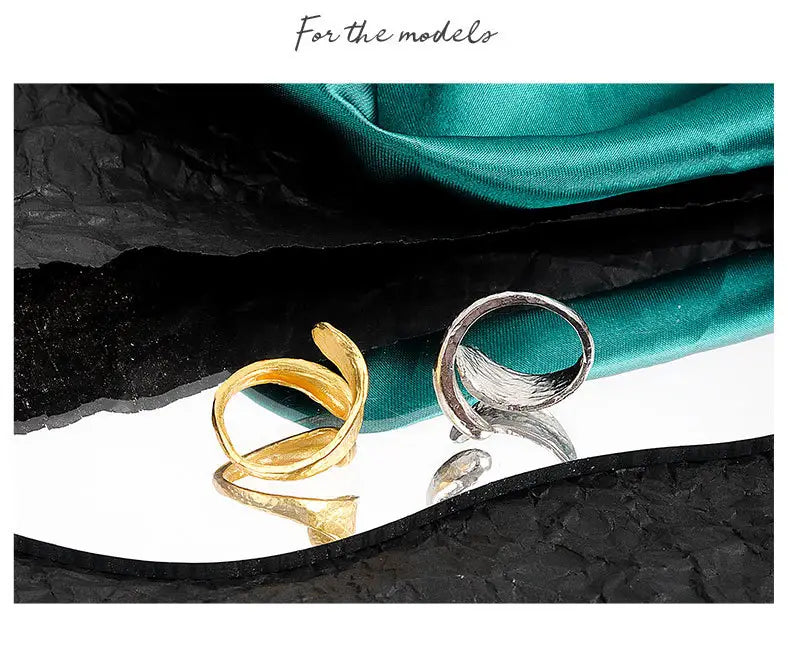 Irregular Concave And Convex Water Drop Gold Silver Ring