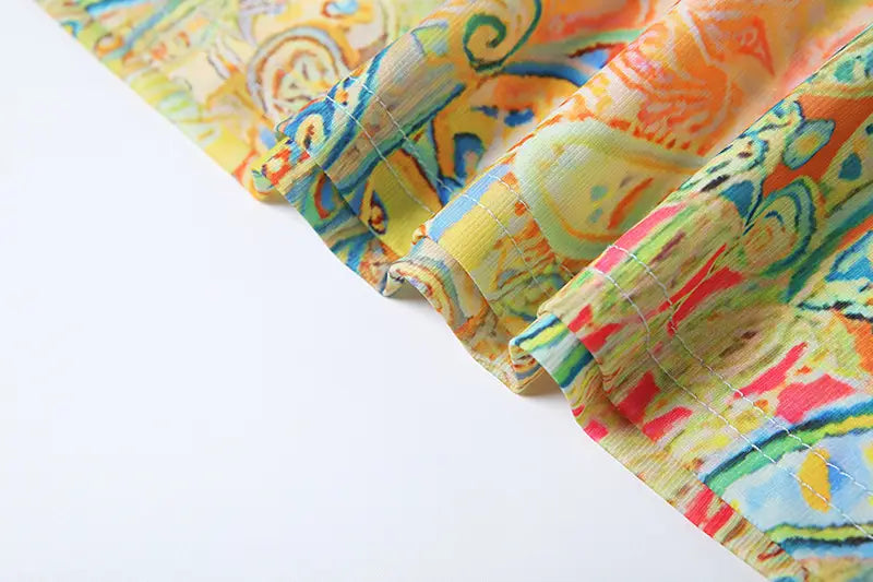 Women’s Printing Color Contrast Lace-up Three-piece Set