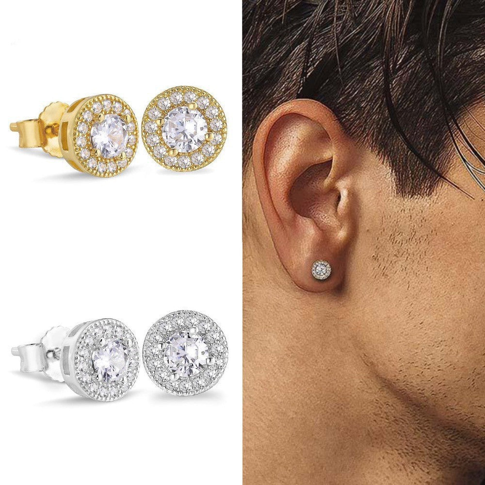 Round Full Diamond Hip Hop Stud Earrings - Norellé